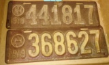 (2) 1919 LICENSE PLATES