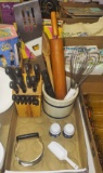 KNIFE SET, CROCK, ROLLING PIN, ETC. -  PICK UP ONLY