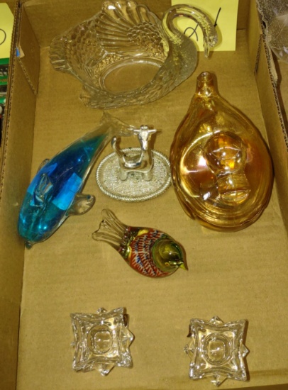 PAPERWEIGHTS, COVERED CARNIVAL DUCK DISH, ETC. - PICK UP ONLY