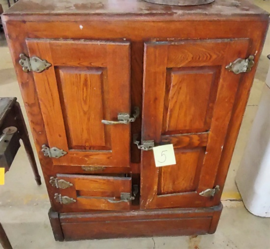 ANTIQUE OAK "BELDING-HALL" ICE BOX - PICK UP ONLY