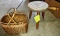 VINTAGE 3 LEG MAPLE STOOL & BASKET - PICK UP ONLY
