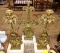 3 VICTORIAN BRASS & MARBLE BASE GIRANDOLE FLOWER BASKET CANDELABRA SET with PRISMS