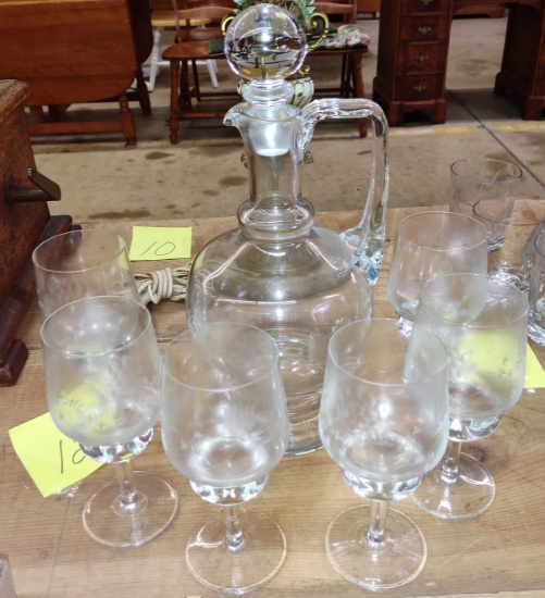 ETCHED DECANTER & STEMWARE SET - PICK UP ONLY