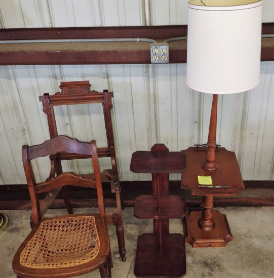 ANTIQUE CHAIRS "AS IS", LAMP & STAND - PICK UP ONLY