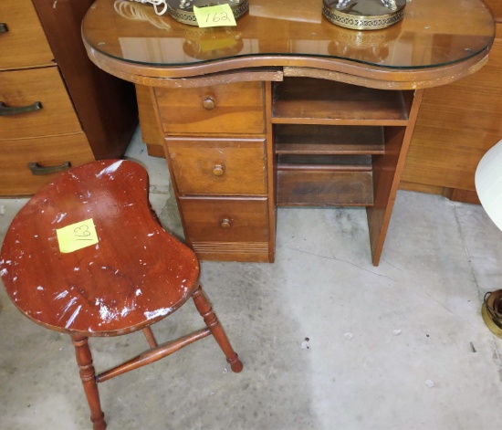 VINTAGE SMALL KIDNEY DRESSING TABLE & STOOL "AS IS" - PICK UP ONLY
