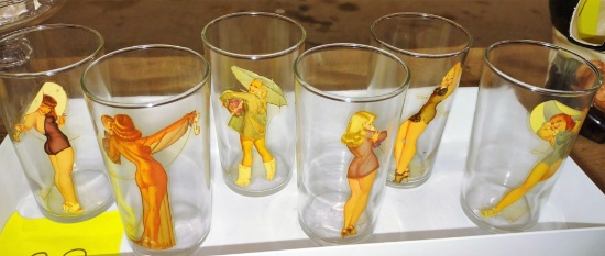 VINTAGE SET OF MYSTIC HIGH BALL PIN-UP GIRL GLASSES