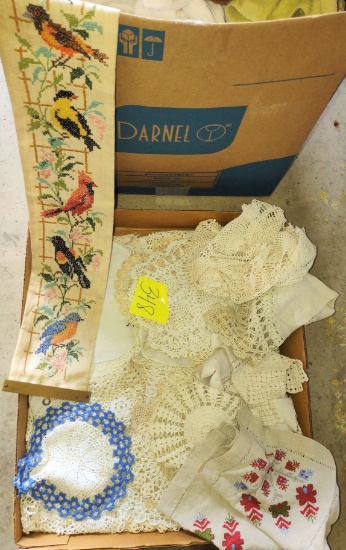 VINTAGE DOILIES & CROSS STITCH BIRD WALL ART