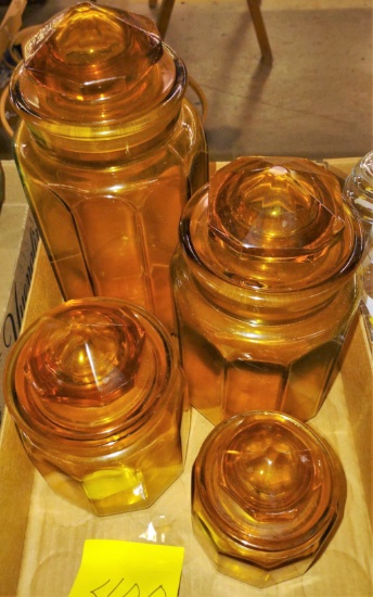 VINTAGE AMBER GLASS CANNISTER SET -  PICK UP ONLY