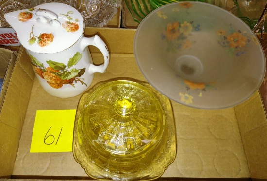 VINTAGE GLASSWARE & COVERED PITCHER - PICK UP ONLY