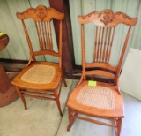 MATCHING ANTIQUE OAK CANED ROCKER & SIDE CHAIR - PICK UP ONLY