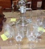 ETCHED DECANTER & STEMWARE SET - PICK UP ONLY