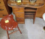 VINTAGE SMALL KIDNEY DRESSING TABLE & STOOL 