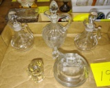 ANTIQUE CRUETS, JEANETTE DONKEY COVERED JAR & DOG CANDY