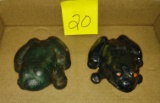 CAST IRON FROG DOOR STOPS (1 has been overshot with paint) - PICK UP ONLY