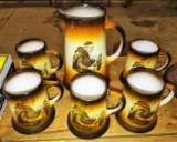 MONK FRIAR PITCHER & MUGS (1 mug has a hairline) - PICK UP ONLY