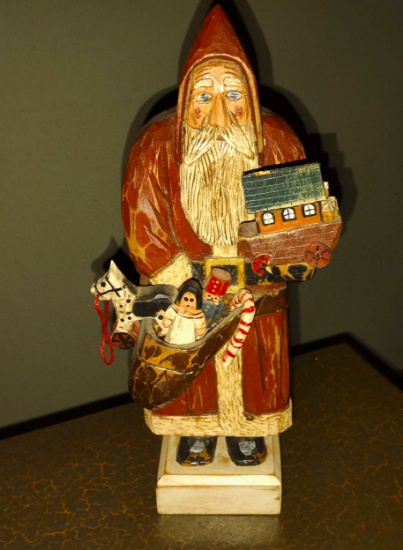 LG. 15" CARVED WOODEN SANTA CLAUS - PICK UP ONLY