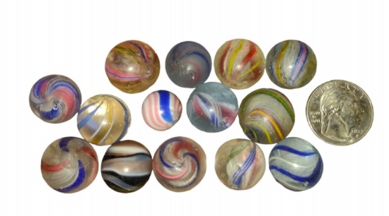 VINTAGE HANDMADE MARBLES with LUTZ, TRANSITION, GERMAN SWIRLS, ETC. (NOT PERFECT)