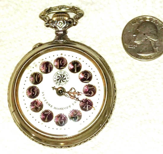 ANTIQUE ROSKOPF GLOBO DEPOSE OPEN FACE POCKET WATCH with LAST SUPPER ON BACK