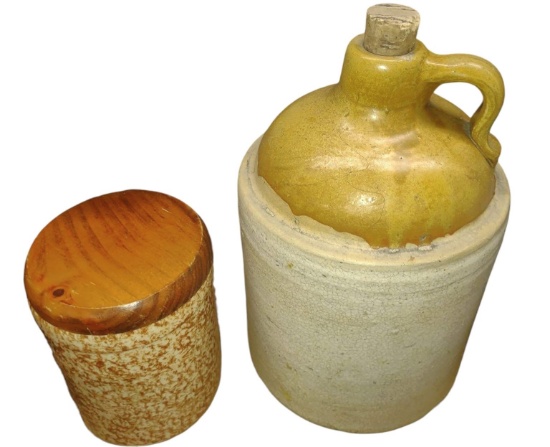 STONEWARE JUG & ROSEVILLE SPONEWARE CROCK - PICK UP ONLY
