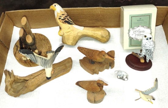 CARVED WOODEN ITEMS & HALLMARK OWL