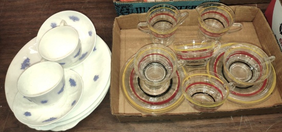 ADDERLEY BLUE CHELSEA & MID-CENTURY ANKOR HOCKING BANDED C&S, CUPS, SAUCERS -  PICK UP ONLY