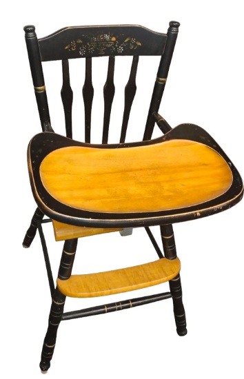 VINTAGE WOODEN HITCHCOCK STYLE HIGH CHAIR - PICK UP ONLY