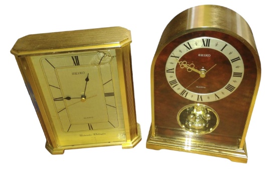 SEIKO BATTERY POWERED DESK CLOCKS (1 has upper corner glass damage) - PICK UP ONLY