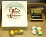 VINTAGE ADVERTISING ASHTRAYS, GILETTE SAFETY RAZOR & UNION PIN
