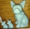 TURQUOISE CERAMIC FRENCH BULLDOG COOKIE JAR + SALT & PEPPER - PICK UP ONLY