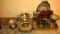 LARGE LOT OF SILVERPLATE, WOODEN CUTTING BOARD with BULL & HORSE AWARD ITEMS - PICK UP ONLY