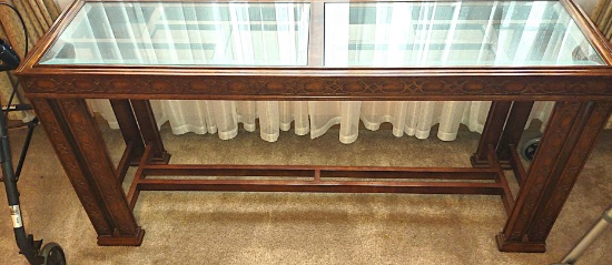 VINTAGE GORDON's ORIENTAL GLASS TOP SOFA TABLE - PICK UP ONLY