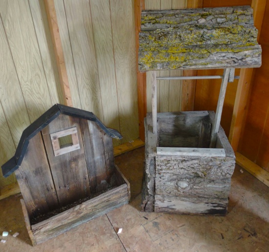 WOODEN GARDEN DECOR with WISHING WELL & BARN WALL BOX- PICK UP ONLY