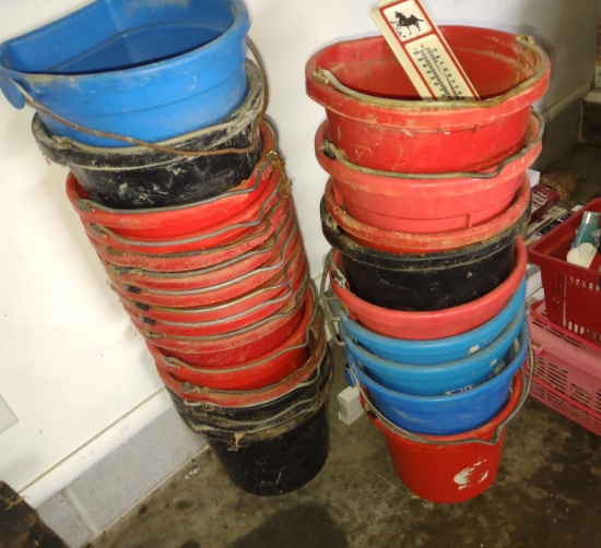 LARGE GROUP OF FEED BUCKETS - PICK UP ONLY