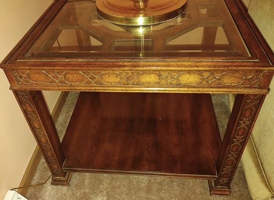 VINTAGE GORDON's ORIENTAL GLASS TOP END TABLE - PICK UP ONLY
