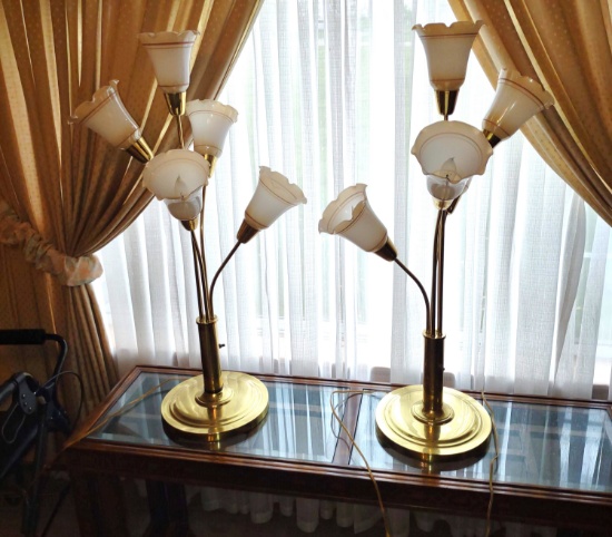 PAIR OF TALL DIRECTIONAL BRASS LAMPS - PICK UP ONLY