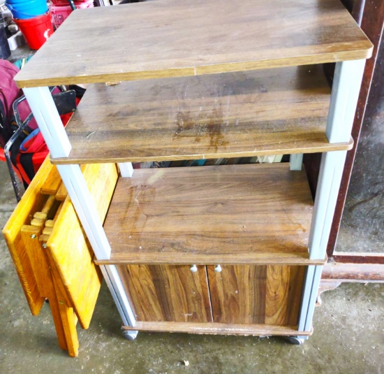 PLASTIC STORAGE SHELF ON WHEELS, ETC. - PICK UP ONLY