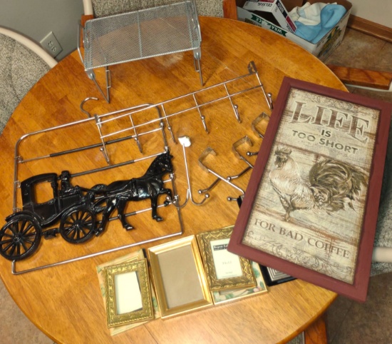 METAL AMISH DECOR, DOOR HOOKS, ROOSTER PICTURE, ETC - PICK UP ONLY
