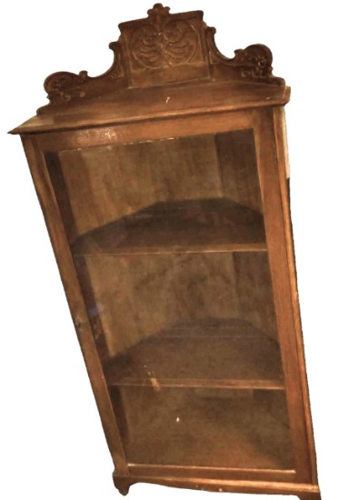 VINTAGE GLASS FRONT CORNER CABINET - PICK UP ONLY