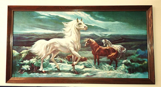 VINTAGE RETRO 1960's LUMEN WINTER STALLION HARD PRINT 51" x 27" - PICK UP ONLY