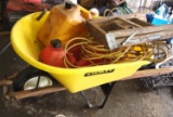 WHEELBARROW (HAS HOLE), FUEL CANS, 2 STEP LADDER, EXT. CORD - PICK UP ONLY