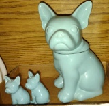 TURQUOISE CERAMIC FRENCH BULLDOG COOKIE JAR + SALT & PEPPER - PICK UP ONLY