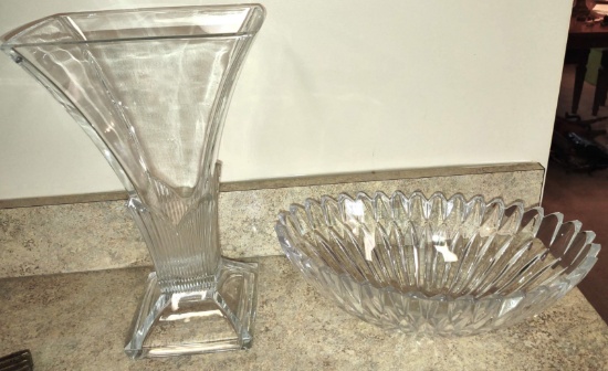 LARGE LEADED GLASS VASE & BOWL - PICK UP ONLY