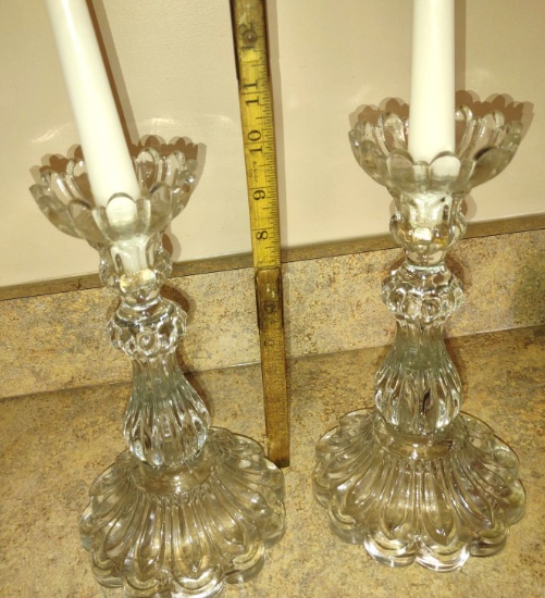 PAIR OF VINTAGE 10" CLEAR GLASS CANDLESTICKS - PICK UP ONLY