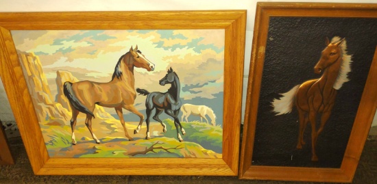 VINTAGE PAINT BY NUMBER PAINTING & COPPER HORSE WALL ART - PICK UP ONLY