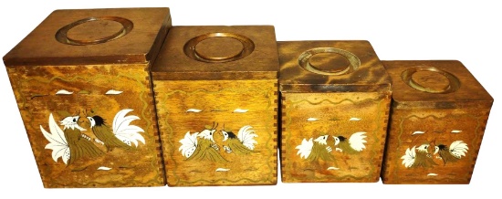 VINTAGE WOODEN CANNISTER SET