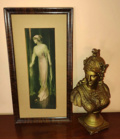VINTAGE PRINT (No glass) & SCULPTURE "AS IS" - PICK UP ONLY