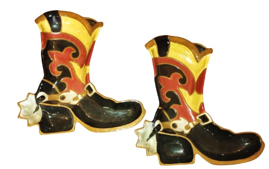 2 LARGE 16" COWBOY BOOT CERAMIC CHIP DIP SERVING PIECES - PICK UP ONLY