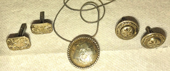 VINTAGE STERLING CUFF LINKS & PENDANT