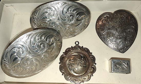 VINTAGE MORAN ARTESANS MEXICO BUCKLES, STERLING OVERLAY PENDANT & DIABLO BUCKLE,