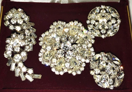 VINTAGE WEISS BROOCH & 2 PAIR of WEISS CLIP EARRINGS